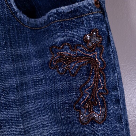 American Eagle Jeans Women's 34x30 Stretch Boot Distressed Embroidered Denim - Picture 15 of 16